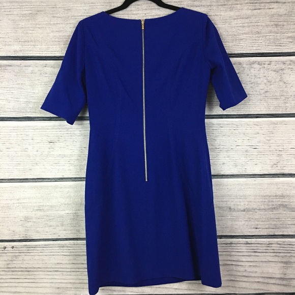 Tahari Sheath Dress Pockets Blue Gold Zipper 4P - Picture 4 of 6